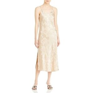Lucy Paris Champ Midi Slip Dress Floral Satin Champagne Size Medium